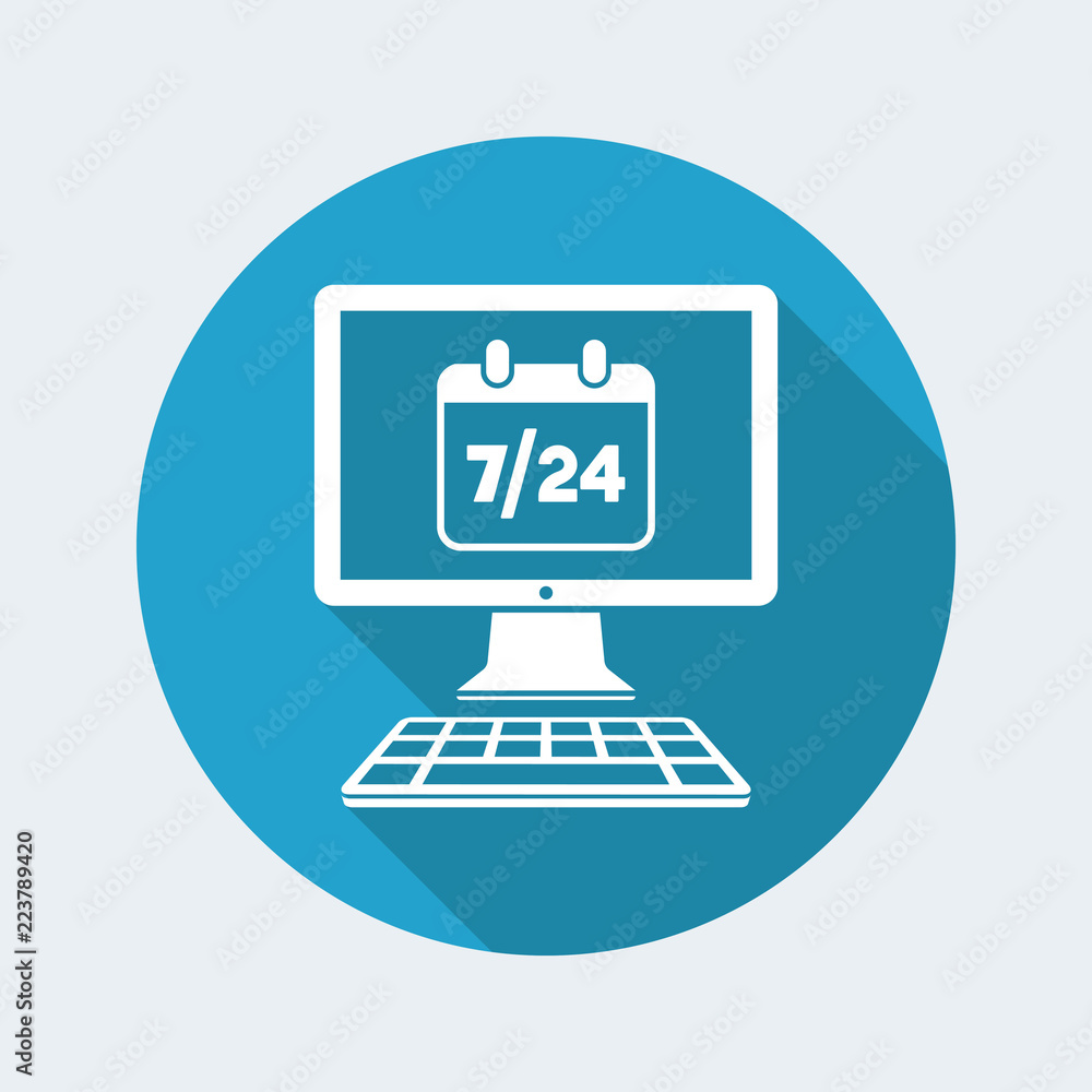 Computer calendar 7/24 - Vector flat icon Computer calendar 7/24 - Vector flat icon