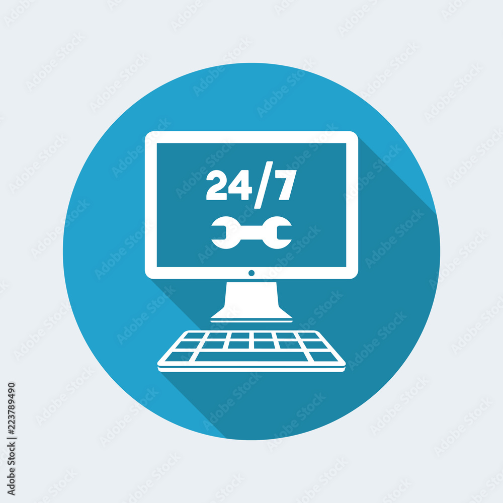 Full time computer repair or customize assistance - Vector flat icon Full time computer repair or customize assistance - Vector flat icon