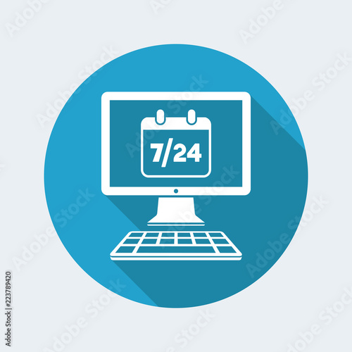 Computer calendar 7/24 - Vector flat icon