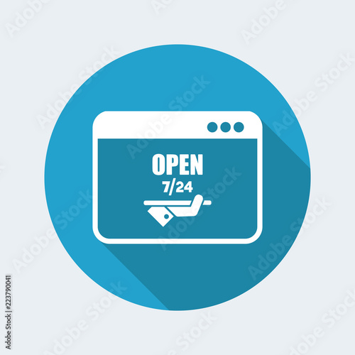 Online services open 7/24 - Vector flat icon