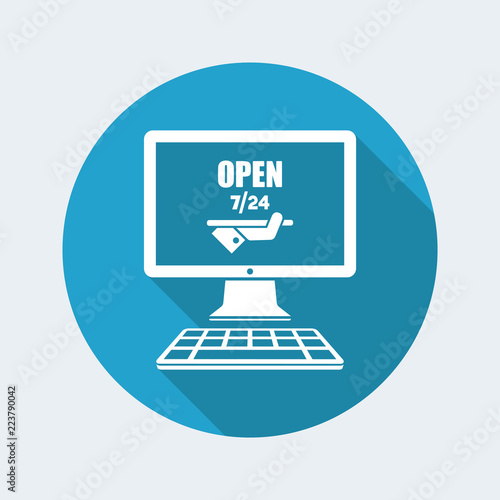 Online services open 7/24 - Vector flat icon