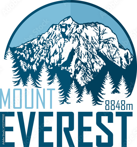 Vector Everest mountain logo. Emblem with highest peack in world. Mountaineering label illustration.