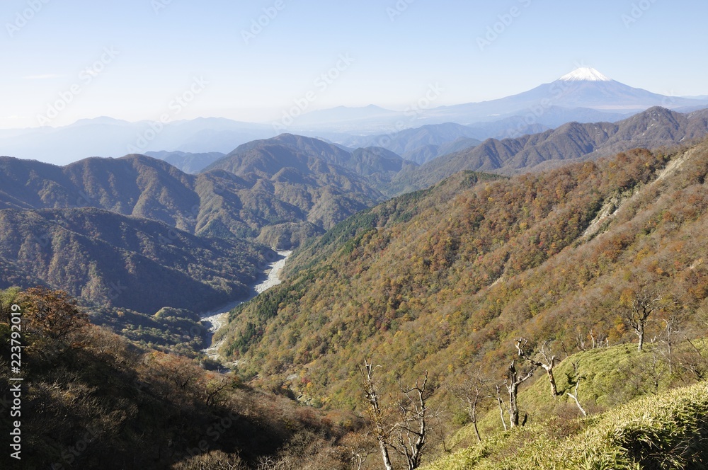 Naklejka premium 秋の丹沢山地と富士山眺望