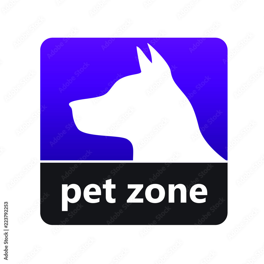 Pet zone sign with dog head and label for print and digital content