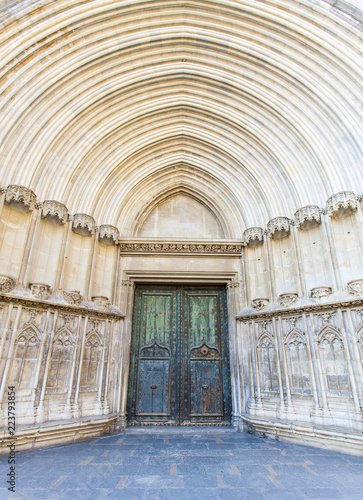 Wide angle South Door  Cathedral of Saint Mary of Girona  Girona  Catalonia  Spain.