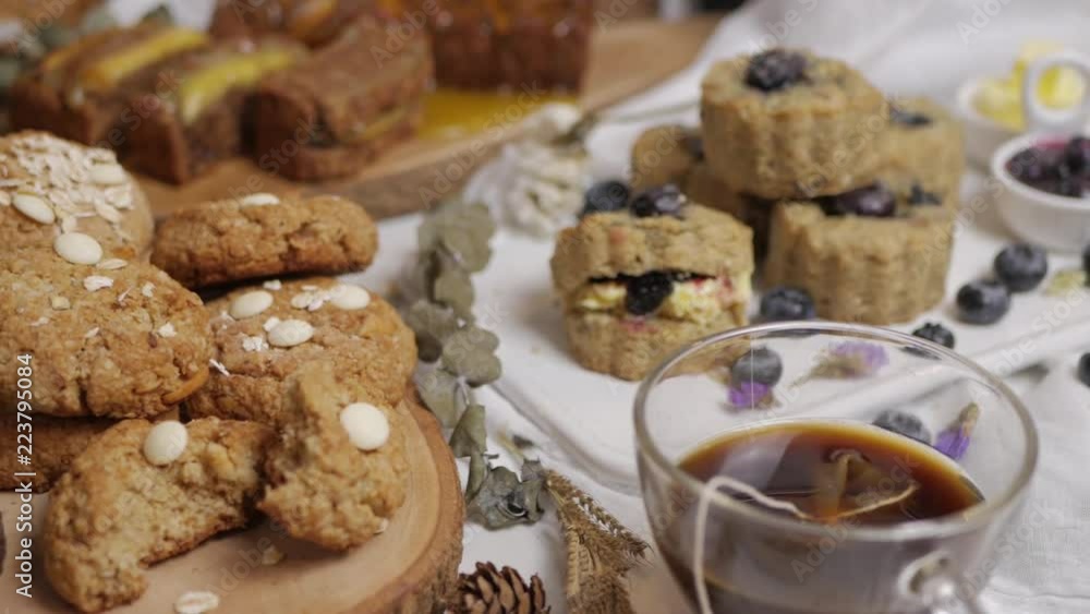 Tasty Chip cake biscuits cookies arranged on table Tasty Chip cake biscuits cookies arranged on table