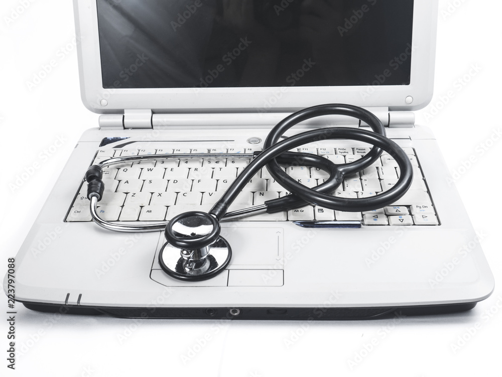 Laptop with Stethoscope Laptop with Stethoscope