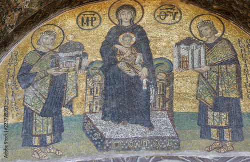 Constantine and Justinian make offerings to the Blessed Virgin Mary photo