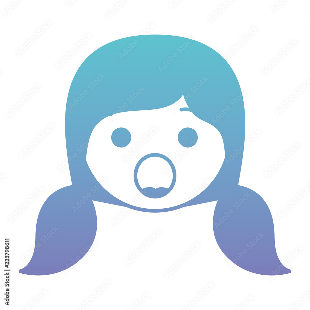 cartoon woman head surprised kawaii character