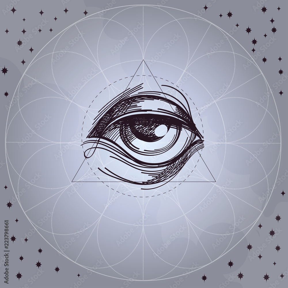 Hand drawn sketch Eye of Providence. All-seeing eye. Masonic symbol ...