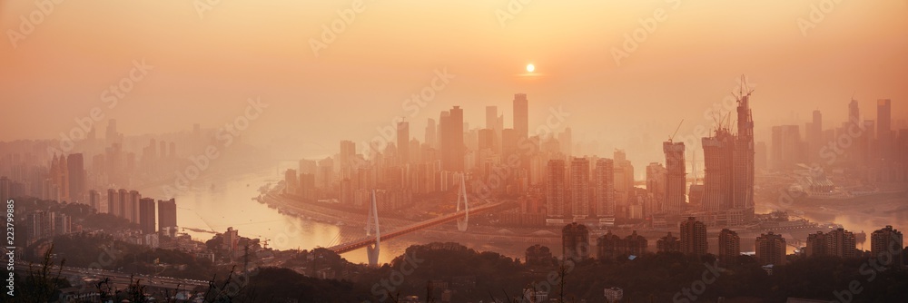 Chongqing urban architecture sunset