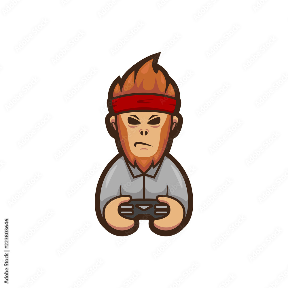 Ape gaming logo mascot. Monkey gamer playing game with console gamepad  illustration Stock Vector | Adobe Stock