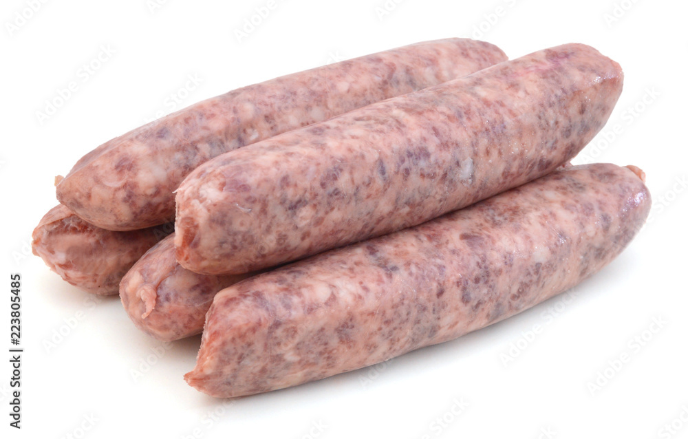 Raw meat sausages isolated on white background Raw meat sausages isolated on white background