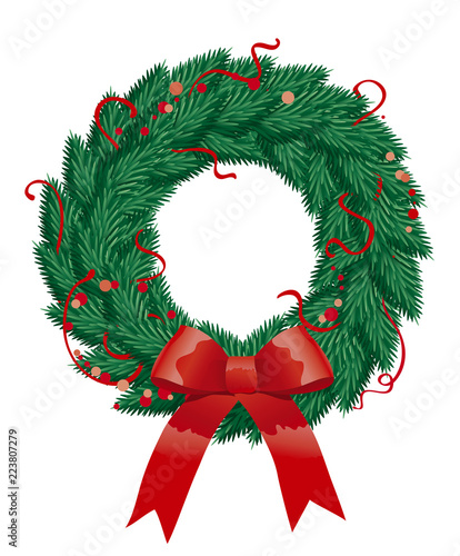 Christmas fir wreath. Vector abstract christmas illustration of  wreath on white background