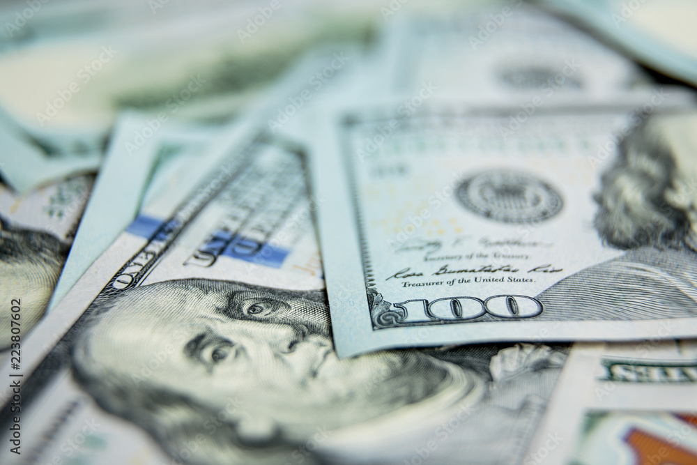 Dollars Closeup Concept. American Dollars Cash Money. One Hundred Dollar Banknotes. Dollars Closeup Concept. American Dollars Cash Money. One Hundred Dollar Banknotes.