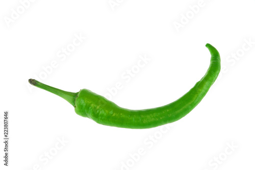 single spicy green pepper isolated on white background