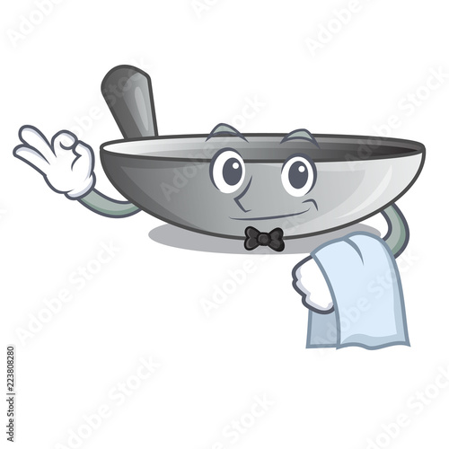 Waiter cartoon wok on the kitchen utensil