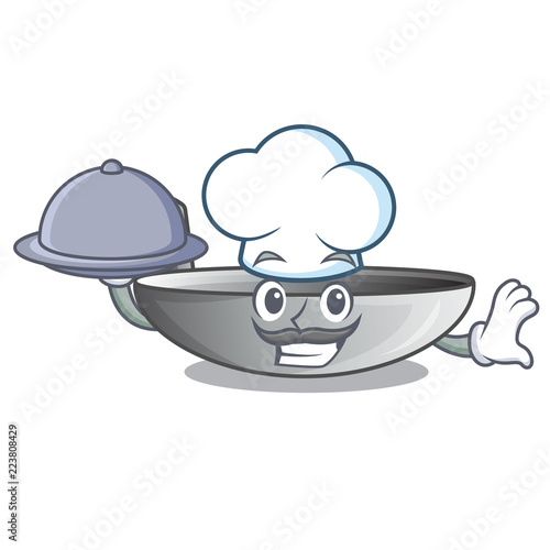 Chef with food cartoon wok on the kitchen utensil