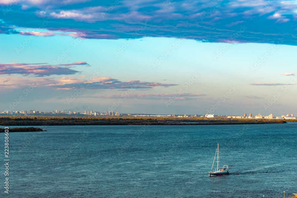 Yacht on the Ussuri river near the city of Khabarovsk Yacht on the Ussuri river near the city of Khabarovsk