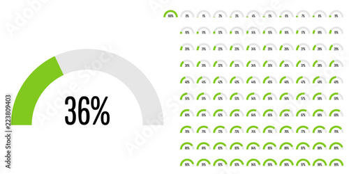 Set of circular sector hexagonal shape percentage diagrams from 0 to 100 ready-to-use for web design, user interface (UI) or infographic - indicator with green
