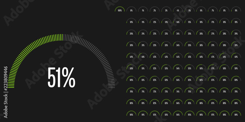 Set of circular sector hexagonal shape percentage diagrams from 0 to 100 ready-to-use for web design, user interface (UI) or infographic - indicator with green