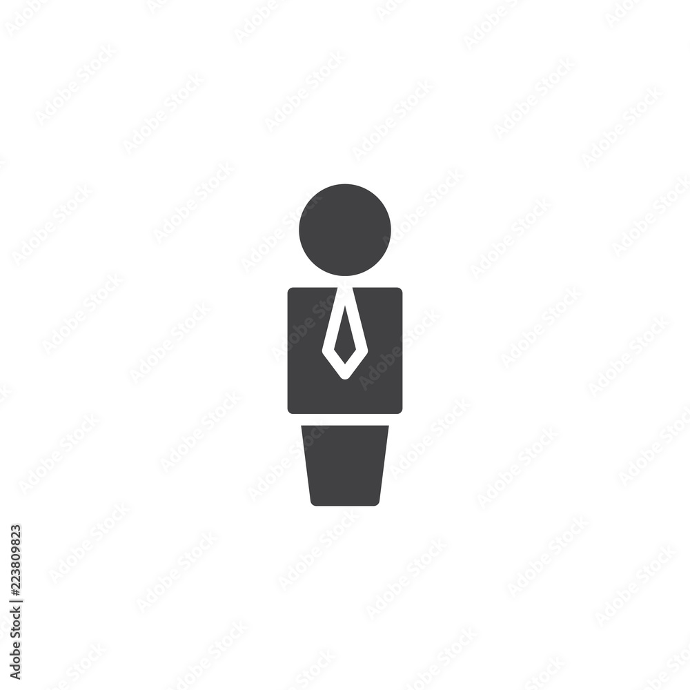 Business man with tie vector icon. filled flat sign for mobile concept and web design. Suit man solid icon. Symbol, logo illustration. Pixel perfect vector graphics Business man with tie vector icon. filled flat sign for mobile concept and web design. Suit man solid icon. Symbol, logo illustration. Pixel perfect vector graphics