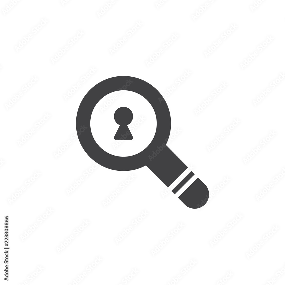 Magnifying glass with keyhole vector icon. filled flat sign for mobile concept and web design. Lock hole search simple solid icon. Symbol, logo illustration. Pixel perfect vector graphics Magnifying glass with keyhole vector icon. filled flat sign for mobile concept and web design. Lock hole search simple solid icon. Symbol, logo illustration. Pixel perfect vector graphics