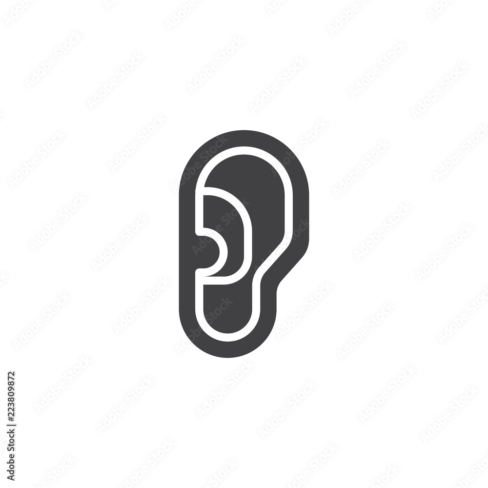 Human ear vector icon. filled flat sign for mobile concept and web design. Listening simple solid icon. Symbol, logo illustration. Pixel perfect vector graphics Human ear vector icon. filled flat sign for mobile concept and web design. Listening simple solid icon. Symbol, logo illustration. Pixel perfect vector graphics