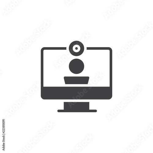 Video call vector icon. filled flat sign for mobile concept and web design. Computer monitor and web camera solid icon. Video conference symbol, logo illustration. Vector graphics