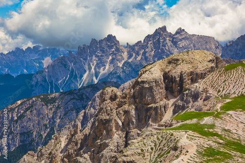 High peaks of Dolomites in Tre Cime di Lavaredo Natural park, Italy