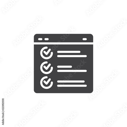 Web page browser report vector icon. filled flat sign for mobile concept and web design. Task simple solid icon. Checklist symbol, logo illustration. Vector graphics © alekseyvanin