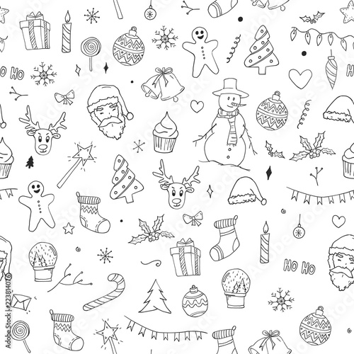 Seamless Pattern of Christmas Doodles Sketch