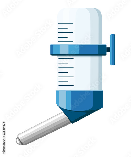 Automatic drinker for small pets. Blue and transparent plastic. Flat vector illustration isolated on white background