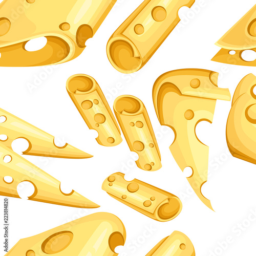 Seamless pattern. Cheese slice background. Flat vector illustration on white background