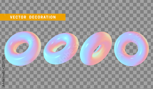 Design element in shape of 3d torus bright neon color. Round ring tor isolated with transparent background