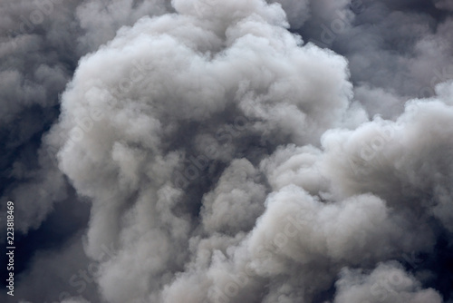 Plumes of toxic pollution clouds from an industrial fire accident.
