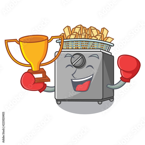 Boxing winner deep fryer machine isolated on mascot