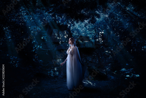 Elf girl in night forest
