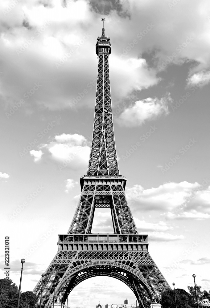 Eiffel Tower with black and white effect in Paris France - obrazy, fototapety, plakaty 