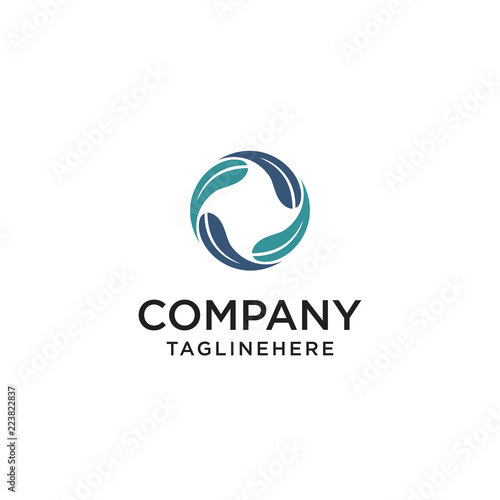 Green leaves in a swirl circle logo. Vector ecology elements