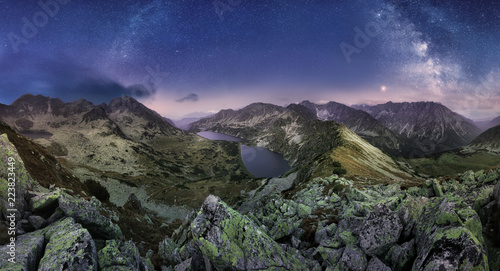 Milky way over Tatras mountain panorama, Slovakia from Hladke Sedlo