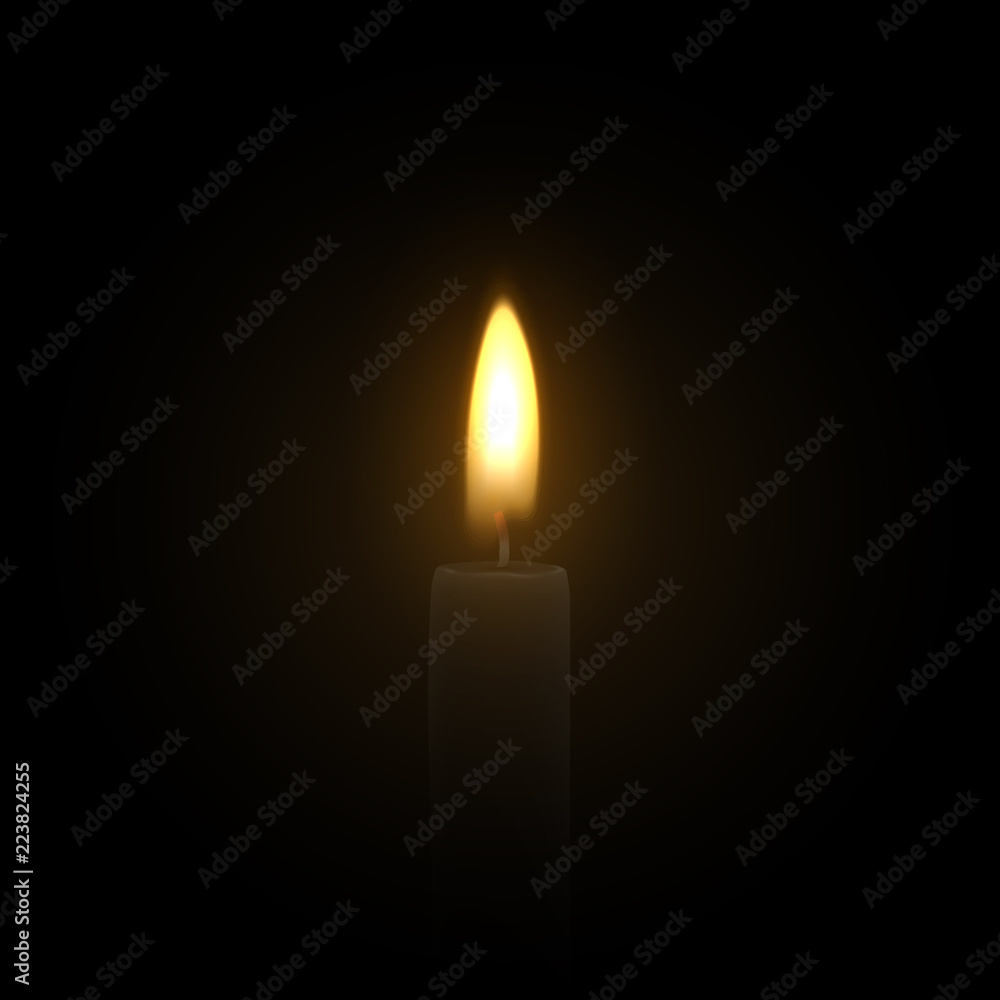 Fototapeta premium Candles burn with fire realistic. Set isolated on transparent background. Element for design decor, vector illustration