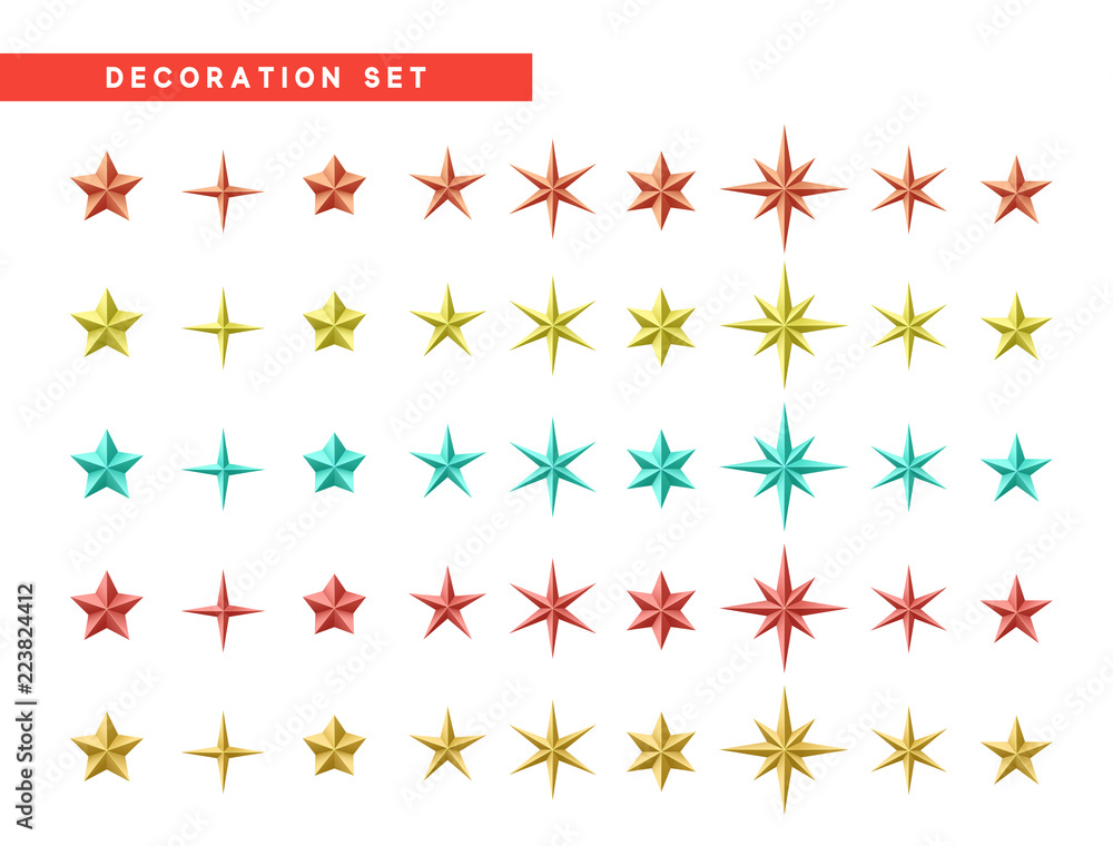 Stars set of different colors isolated on white background. Decoration design element Stars set of different colors isolated on white background. Decoration design element