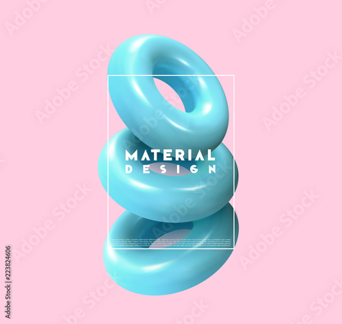 Minimal abstract art with geometric shapes, stylish background with 3d elements blue torus. Fashion poster, banner, design card vector illustration