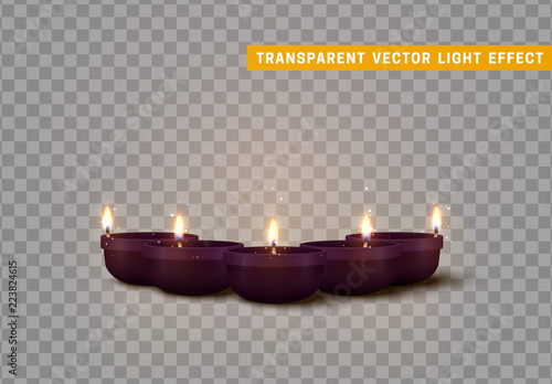 Set of decorative burning candles isolated realistic. Decor for Diwali celebration.
