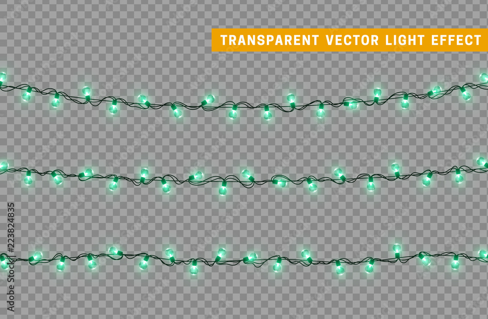 Garlands color blue isolated vector, Christmas decorations lights effects. Glowing lights for Xmas Holiday.