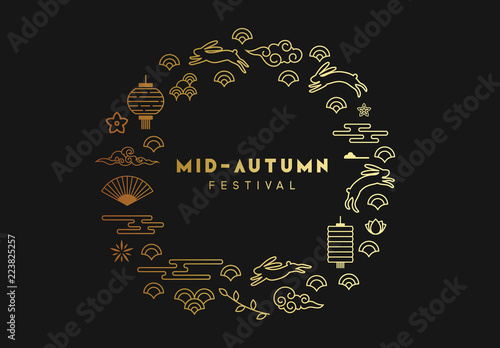 Mid-Autumn Festival. National holiday in China. Design circular with traditional design elements