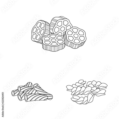 Isolated object of pasta and carbohydrate logo. Collection of pasta and macaroni vector icon for stock.