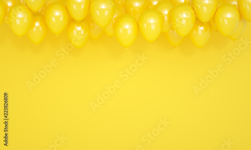 Festive yellow background with balloons, 3d render