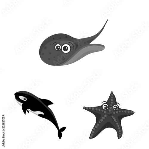 Isolated object of sea and animal logo. Collection of sea and marine stock symbol for web.